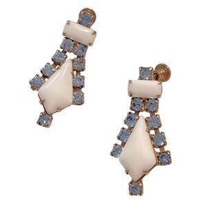 Milk glass and blue crystal rhinestone gold tone metal screw back